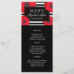Red Poppies & Black Stripes Wedding Menu