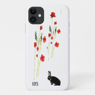 Red Poppies Bunny Rabbit Personalised iPhone 11 Case