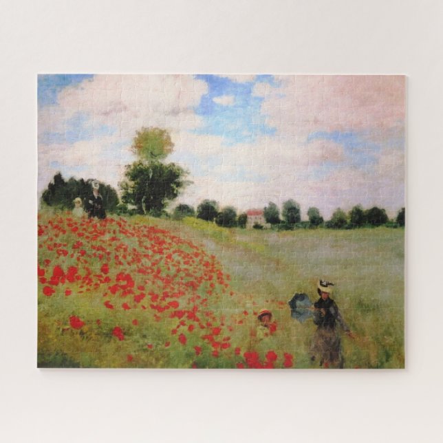 Red Poppies by Monet - Poppy Field Parasol Woman Jigsaw Puzzle (Horizontal)