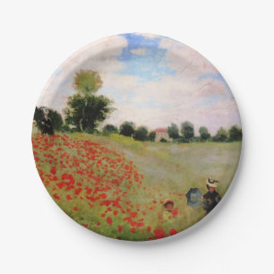 Red Poppies by Monet - Poppy Field Parasol Woman  Paper Plate