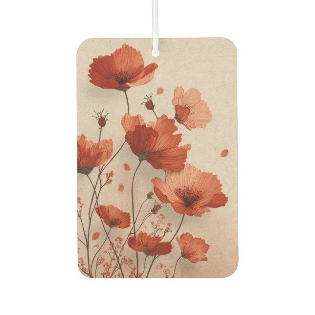 Red poppies.  car air freshener (Front)