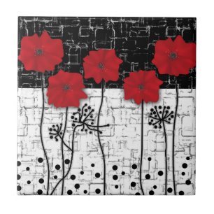 Red poppies ceramic tile