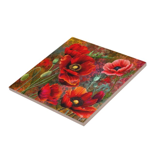 Red Poppies Ceramic Tile (Side)