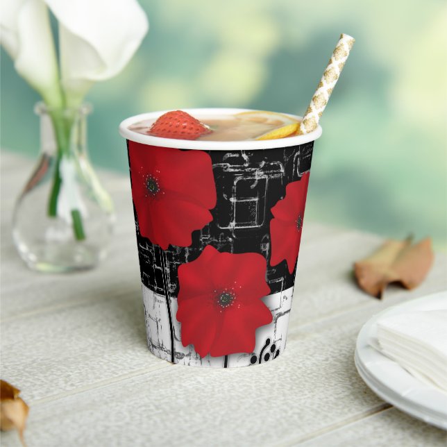 Red poppies ceramic tile paper cups (Insitu)