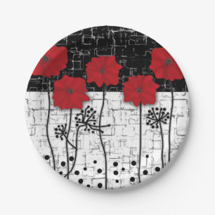 Red poppies ceramic tile paper plate