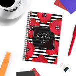 Red Poppies Chic Black White Stripes Planner<br><div class="desc">Floral planner in a strong eye catching design with bright red poppies atop chic black and white stripes. Add your name and the year to the black label surrounded by red flowers.</div>