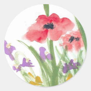 Red Poppies Classic Round Sticker