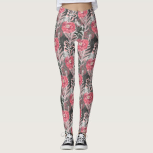 Red poppies.Colourful floral print. Leggings