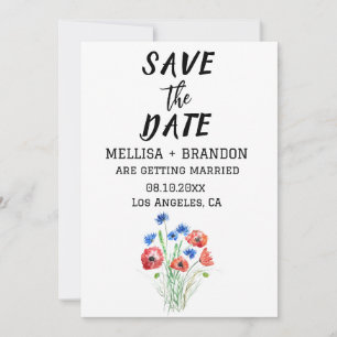 Red Poppies Cornflowers Floral Rustic Wedding Invitation