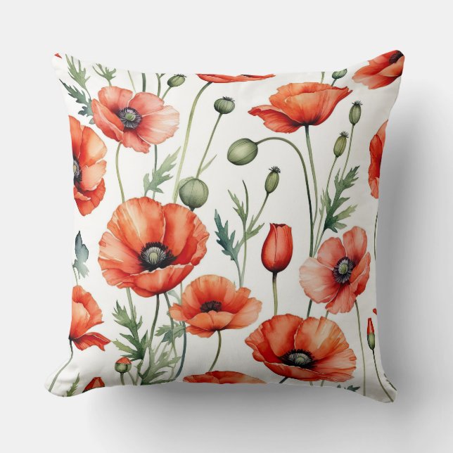 Red Poppies Cushion (Front)