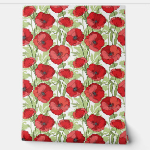 Red Poppies Custom Floral Wallpaper