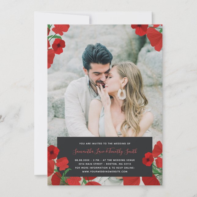 Red Poppies Custom Photo Wedding Invitation (Front)