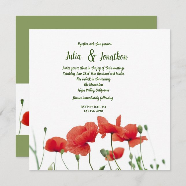 Red Poppies Custom Wedding Invitation (Front/Back)