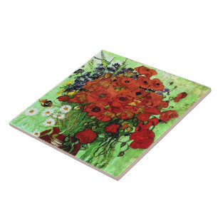 Red Poppies & Daisies Van Gogh Fine Art Ceramic Tile