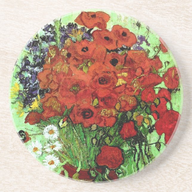 Red Poppies & Daisies Van Gogh Fine Art Coaster (Front)