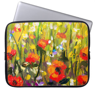 Red Poppies Field Abstract Painting Laptop Sleeve