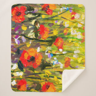 Red Poppies Field Abstract Painting Sherpa Blanket