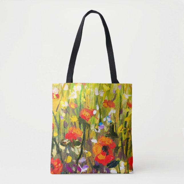 Red Poppies Field Abstract Painting Tote Bag (Front)