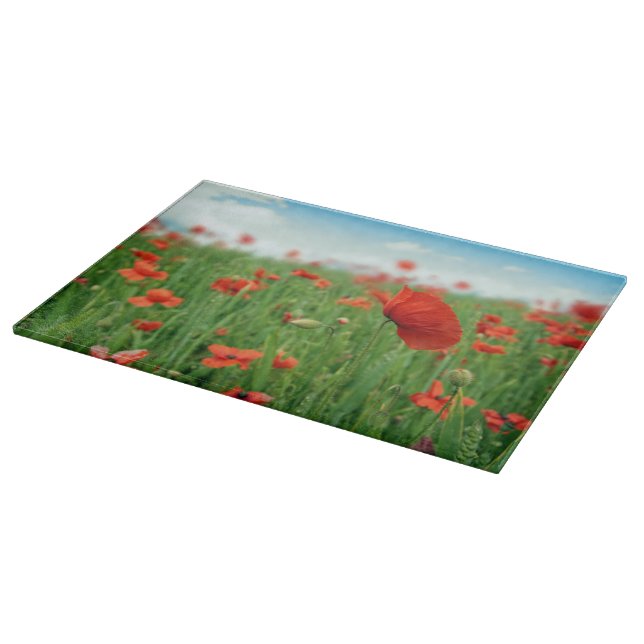 Red poppies field cutting board (Corner)