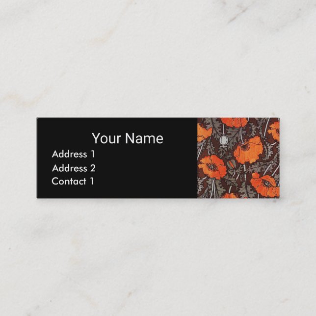 RED POPPIES Field Ruby Monogram White Black Floral Mini Business Card (Front)