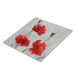 Red Poppies, Fine oil on canvas by N.Stangrit Ceramic Tile