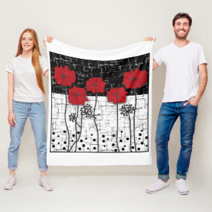 Red poppies fleece blanket