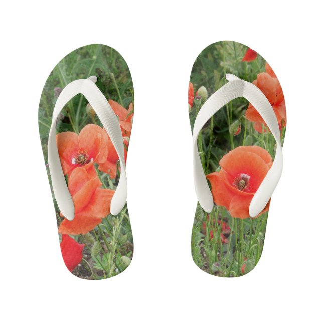Red Poppies Flip Flops, Kids Kid's Thongs (Footbed)