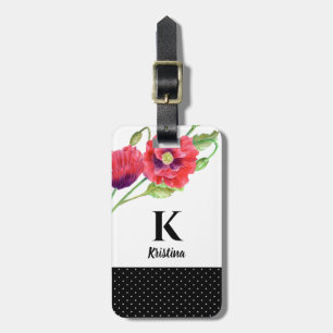 Red Poppies Floral Art Botanical Polka Dots Luggage Tag