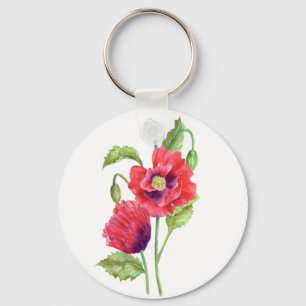 Red Poppies Floral Art Key Ring