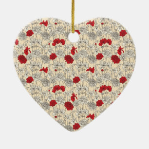 Red Poppies Floral Christmas Ceramic Ornament