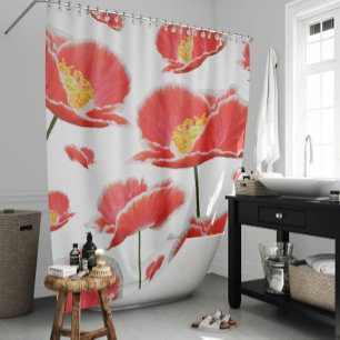 Red Poppies Floral Elegant Flowers Shower Curtain
