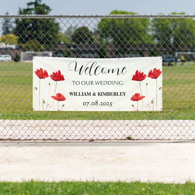 Red Poppies Floral Flowers Rustic Elegant Wedding Banner (Insitu)