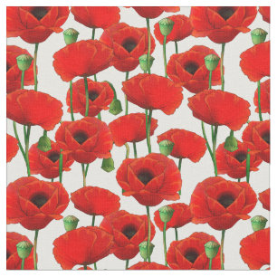 Red Poppies Floral Pattern Fabric