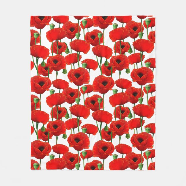 Red Poppies Floral Pattern Fleece Blanket (Front)