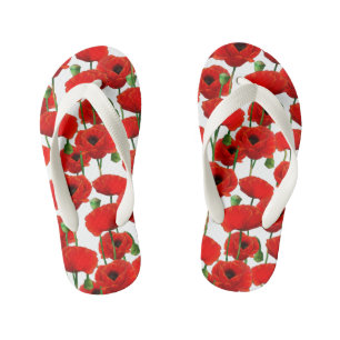 Red Poppies Floral Pattern Kid's Thongs