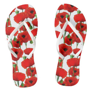 Red Poppies Floral Pattern Thongs
