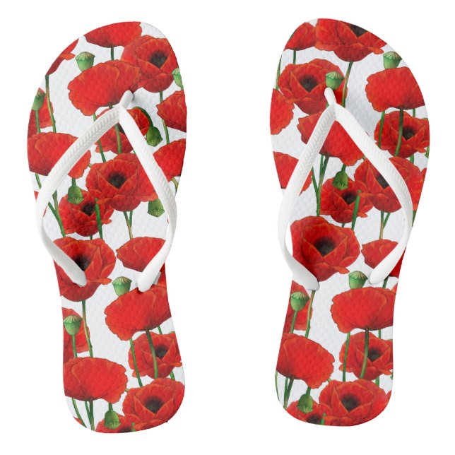 Red Poppies Floral Pattern Thongs (Footbed)