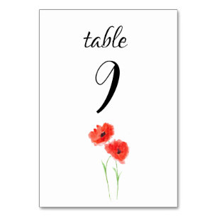 Red Poppies Floral Poppy Flowers Wedding Table Number