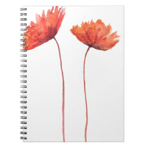 Red poppies Floral Watercolor Nature Country  Notebook