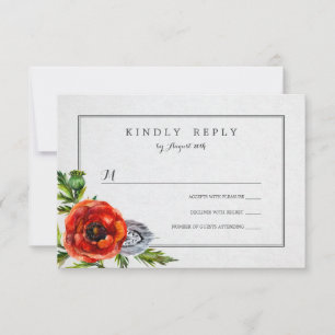 Red Poppies Floral Watercolor Wedding RSVP