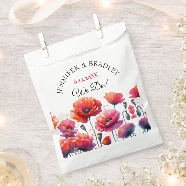 Red Poppies Floral Wedding  Favour Bag (Clipped)