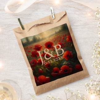 Red Poppies Floral Wedding Personalised Favour Bag
