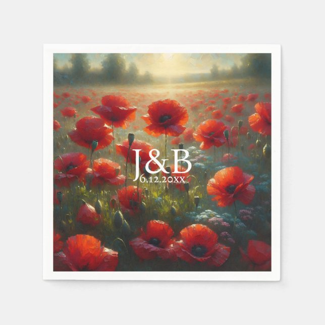 Red Poppies Floral Wedding Personalised Napkin (Front)