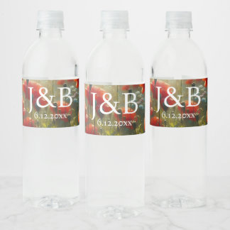 Red Poppies Floral Wedding Personalised Water Bottle Label