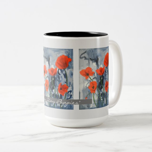 Red Poppies Flower Art Customised Two-Tone Coffee Mug (Front Right)