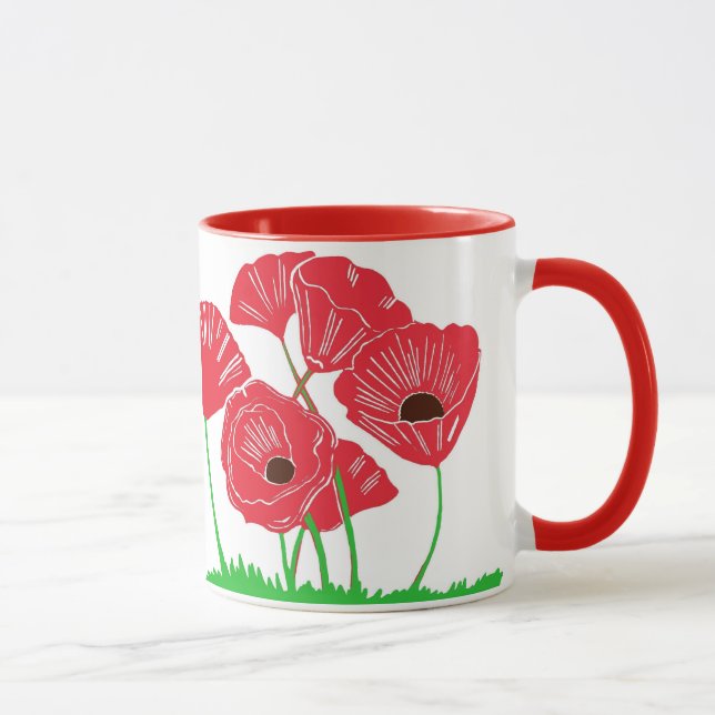 Red Poppies Flower Art Mug (Right)