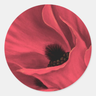 Red Poppies Flower Art Painting - Multi Classic Round Sticker
