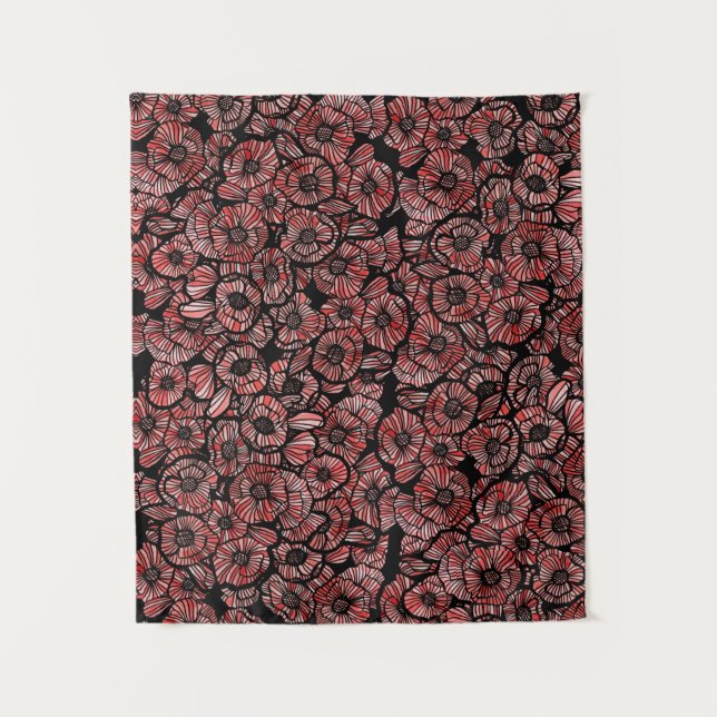 Red Poppies Flower Pattern Ink Poppy               Tapestry (Front)