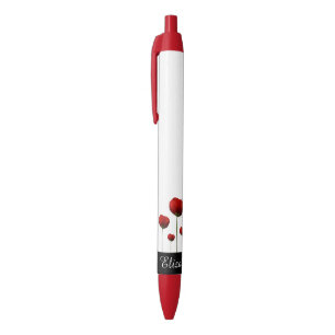 Red Poppies Flower Pattern Name Pen