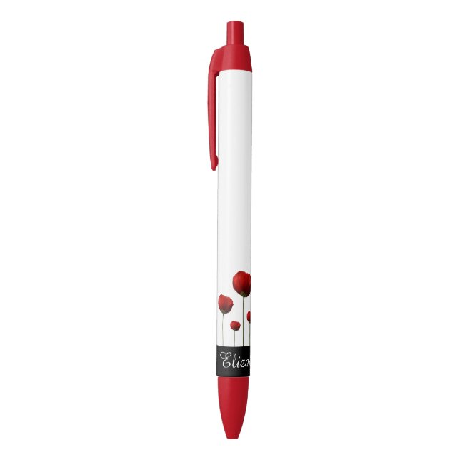 Red Poppies Flower Pattern Name Pen (Top (Vertical))